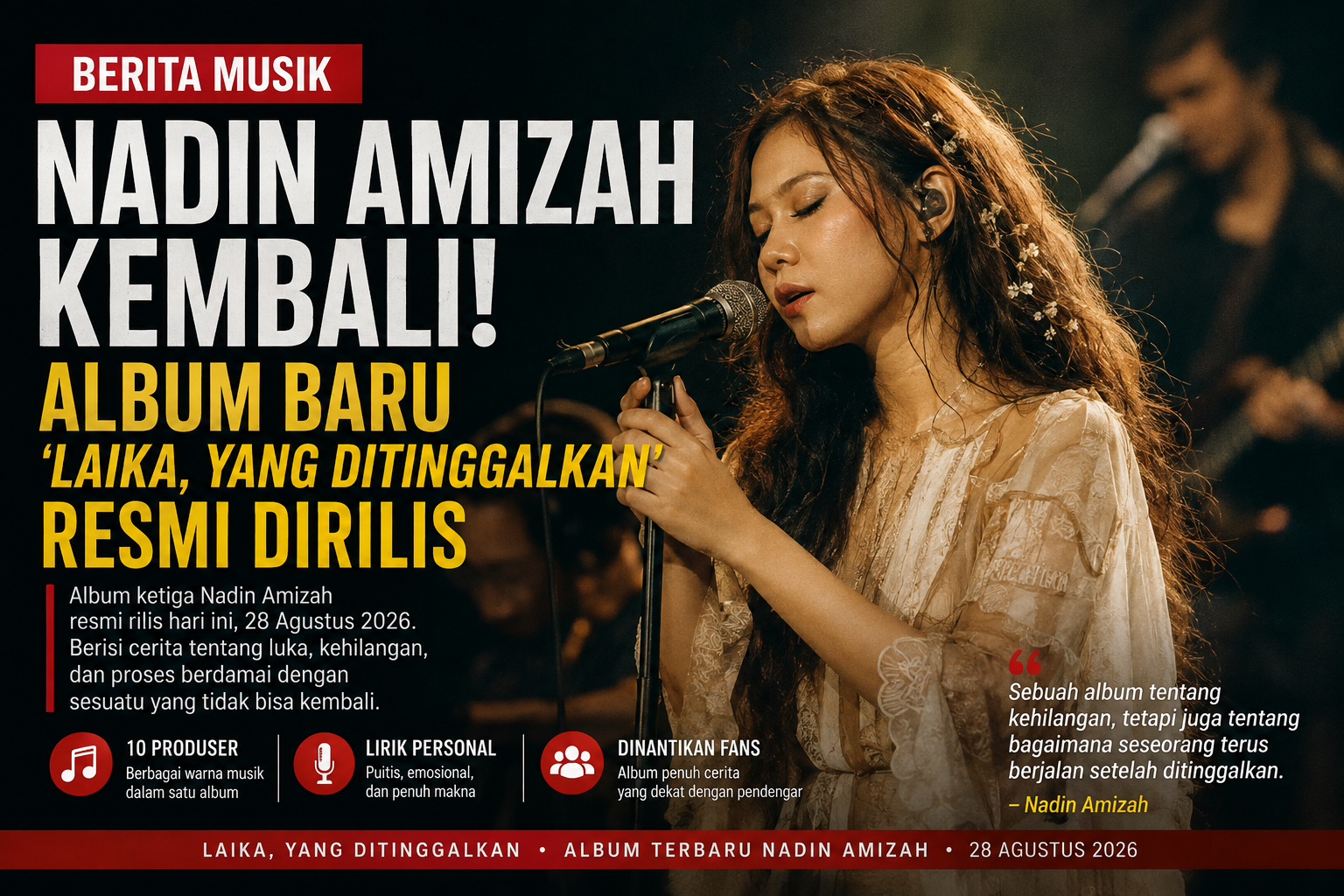NADIN AMIZAH KEMBALI! Album Laika, Yang Ditinggalkan Resmi Dirilis, Bawa Cerita Luka dan Kehilangan